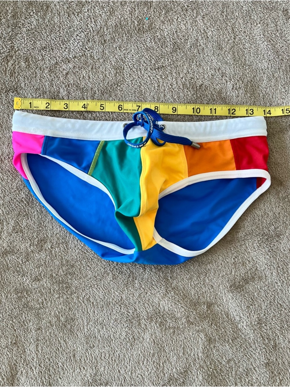 Men's Rainbow Colorblock Swim Briefs - Multicolor, large to medium - Picture 5 of 6